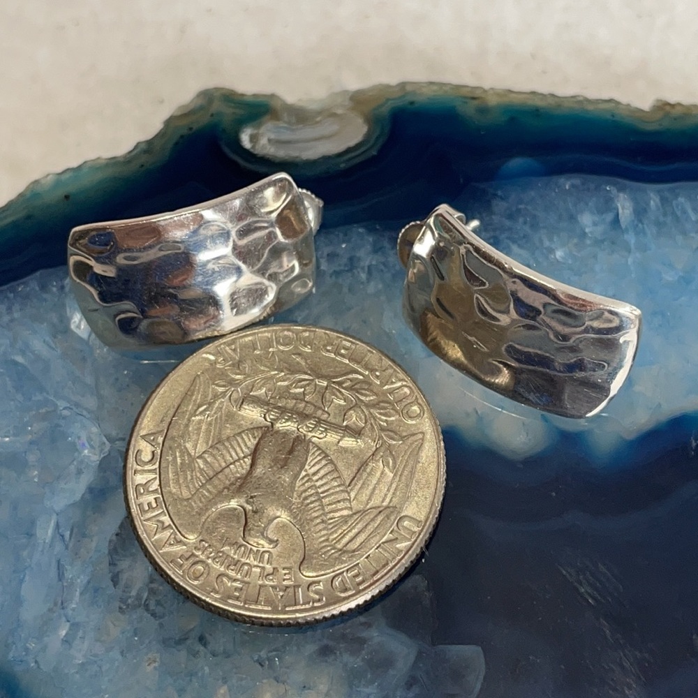 Sterling Silver Hammered Rectangular Earrings Pie… - image 8